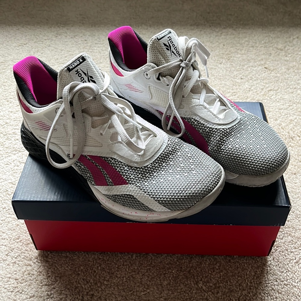 Pink, black and white Reebok Nano X